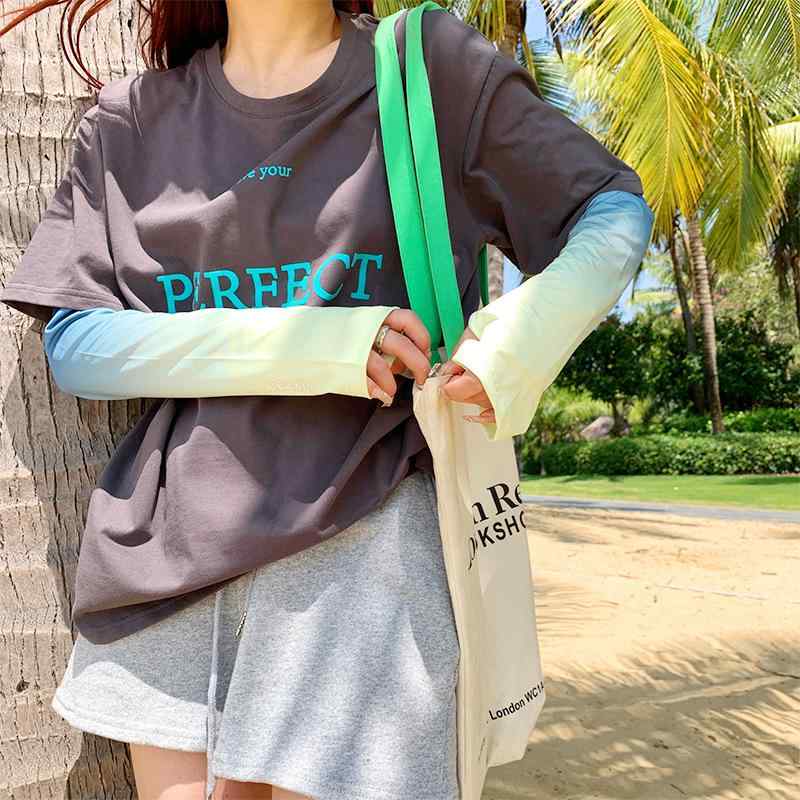 アームカバー グラデーション 接触冷感 UVカット 日焼け対策 冷感 ひんやり 通気性 伸縮性 速乾 柔らか..