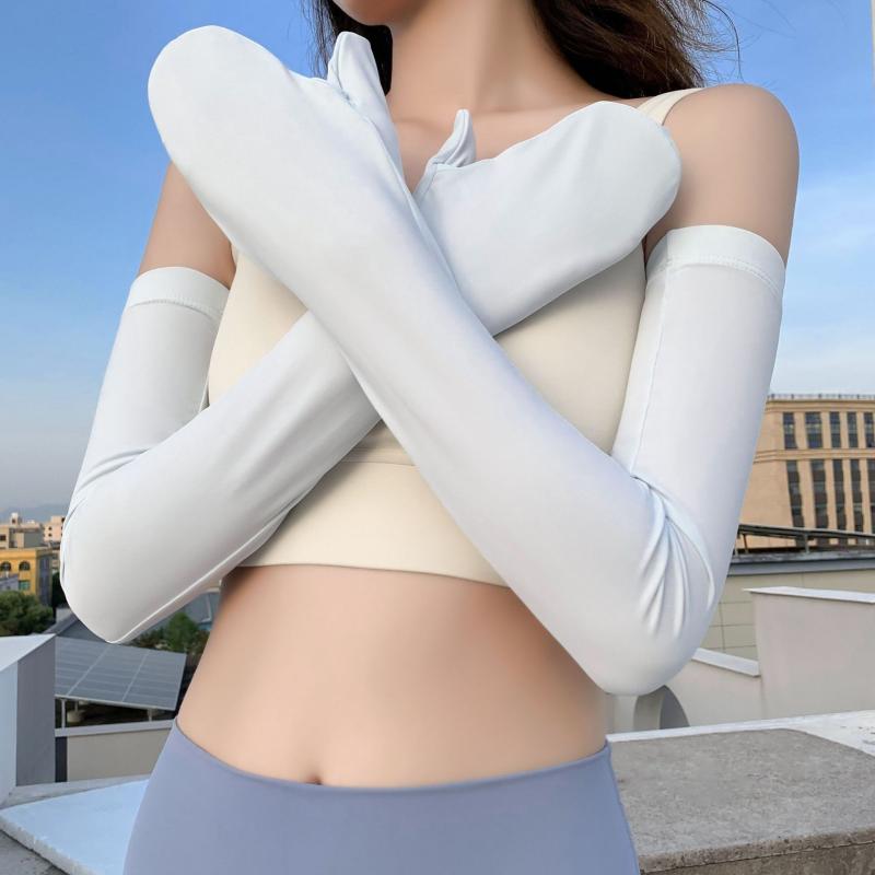 アームカバー ユニセックス 男女兼用 指先まで覆う UVカット 紫外線対策 接触冷感 吸湿速乾 通気性 軽..