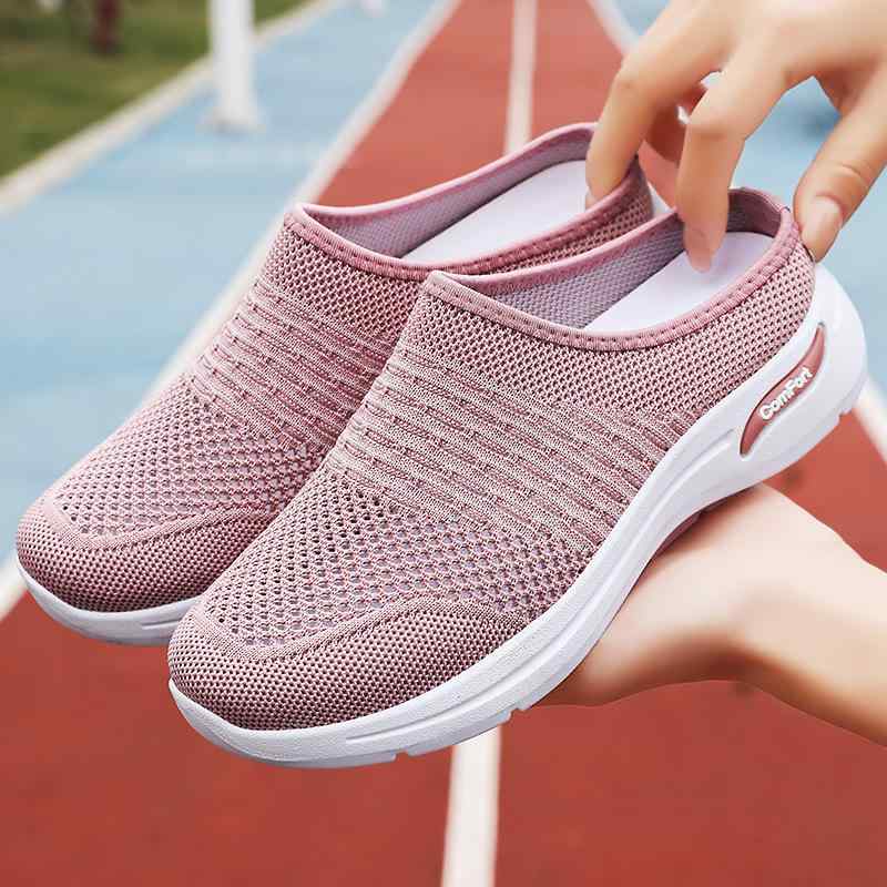 シューズ レディース 女性用 春夏 メッシュ スリッポン ミュール サボ ニットアッパー 通気性 軽量 ソフトソール カジュアル 普段使い らくちんシューズ ラウンドトゥ クッション性 バックレス(4)