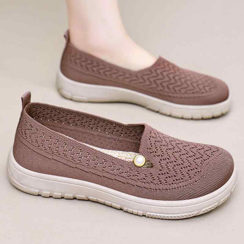 シューズ レディース 女性用 春夏 フライニット カジュアルシューズ 快適 コンフォート 通気性 軽量 ソフトソール スリッポン フラットシューズ 浅履き ママシューズ 普段使い お出かけ ウォーキング