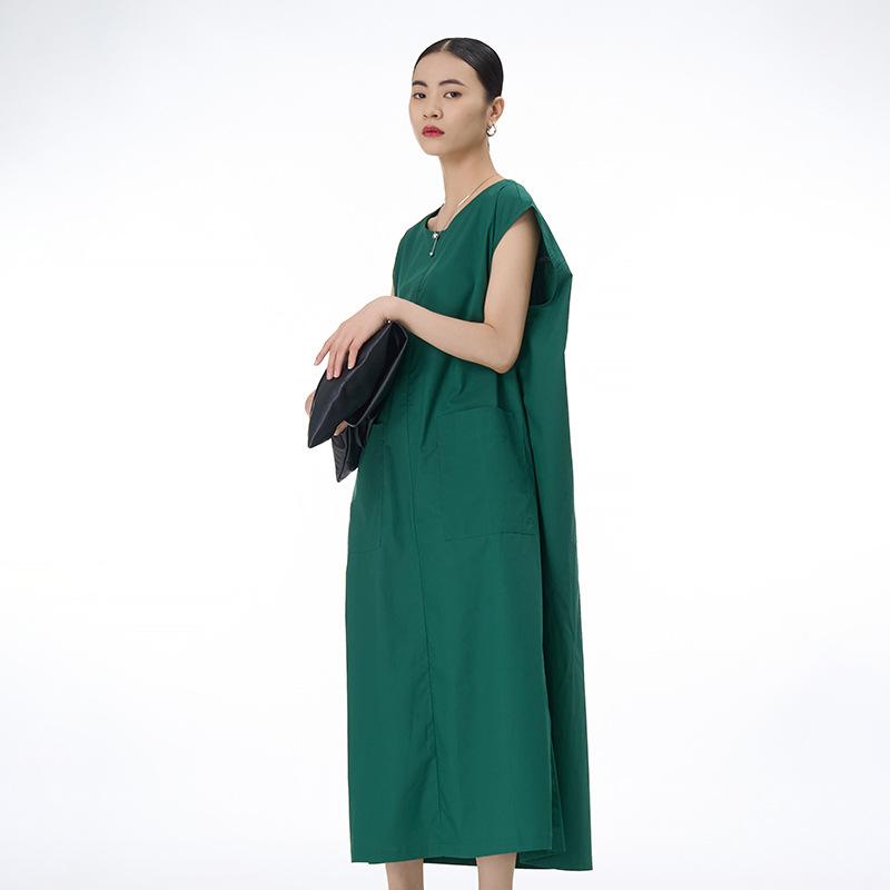 ワンピース レディース ノースリーブ ロング丈 Aライン ゆったり 体型カバー コットン シャツコットン ..