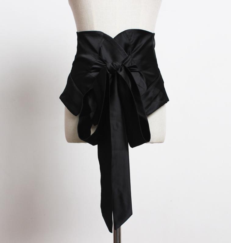 ベルト レディース 幅広 光沢感 サテン調 ウエストマーク コルセット リボン結び ワンピース シャツワ..