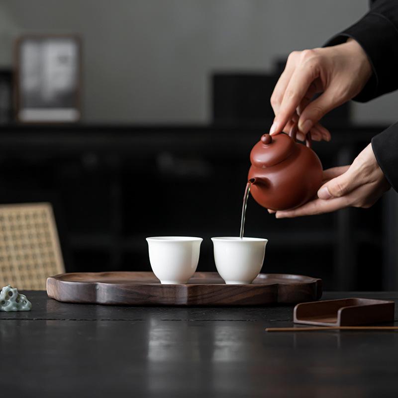 トレイ 茶盤 北米産ブラックウォールナット材 無垢材 如意デザイン 乾泡式茶盤 紫砂急須置き 携帯用 コンパクト 高級感 ホテル 業務用 茶道 自宅 来客用 和モダン