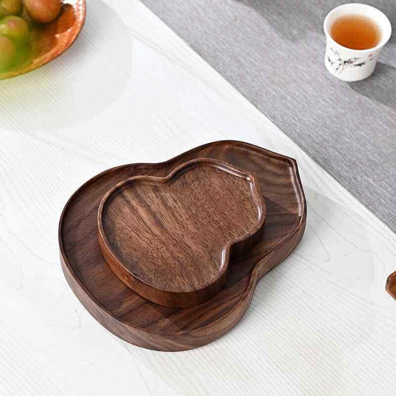 トレイ 茶盤 黒胡桃木 ひょうたん型 乾式 壺承 トレー 茶器置き 茶碗置き マット 茶道 中国茶器 木製 和モダン おしゃれ ミニ 収納