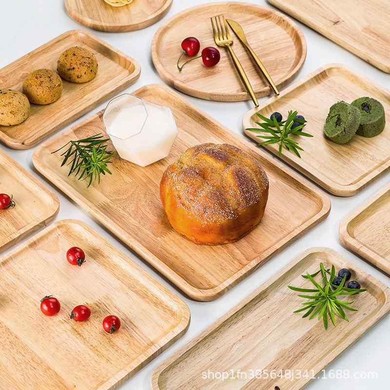 トレー 木製 オーク 天然木 お盆 プレート ウッドトレイ 長方形 円形 和風 北欧風 シンプル ナチュラル 食事用 普段使い 来客用 カフェ用 業務用 パン皿 フルーツ皿 デザートプレート ティータイム(x2)
