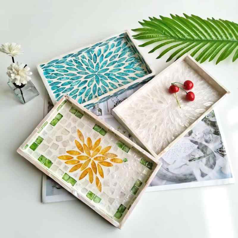 トレイ 貝殻 シェル ハンドメイド装飾 長方形 お菓子 ナッツ 小物 収納 リビング キッチン インテリア 雑貨 ディスプレイ 上品 おしゃれ オブジェ プレート