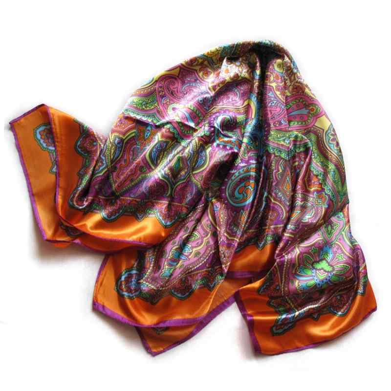 スカーフ レディース シルク調 サテン 大判 スクエア 90cm ストール 薄手 軽量 ビジネス オフィス フォーマル 通勤 普段使い 多用途 オールシーズン 幾何学模様(x2)