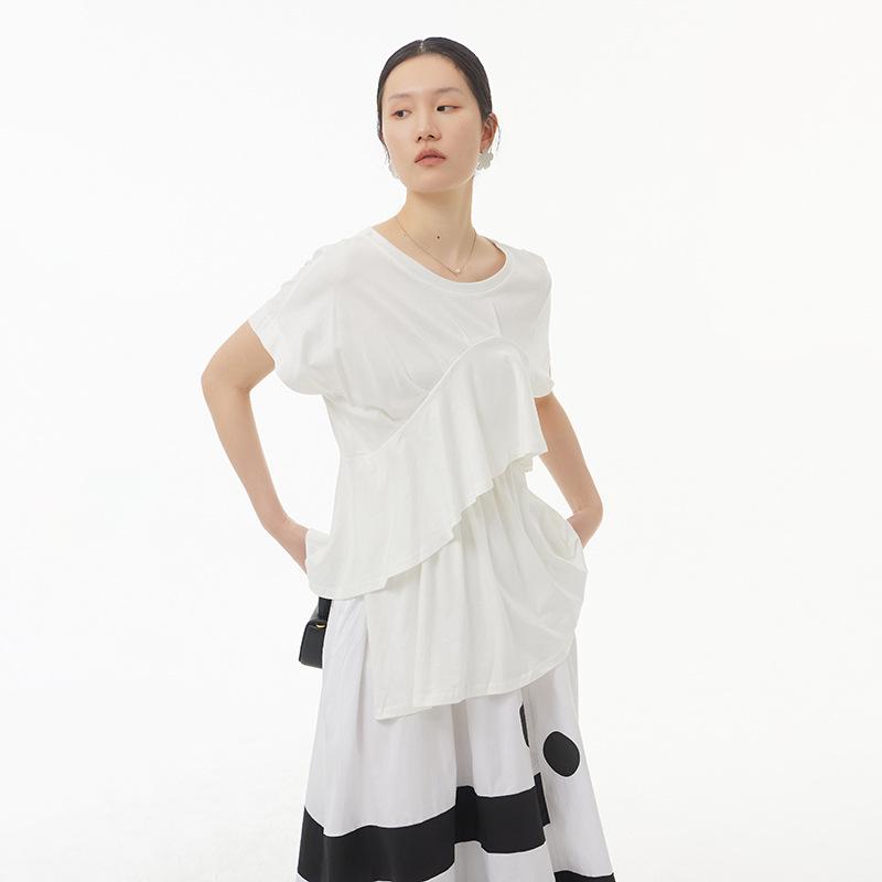 トップス レディース 大きいサイズ 欧米スタイル ゆったり カジュアル 半袖カットソー シャツ 綿 コットン クルーネック 丸首 無地 春夏 ホワイト オレンジ デイリーユース