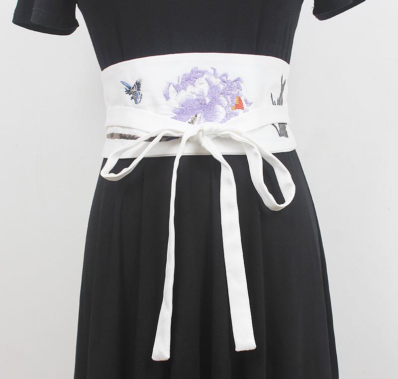 サッシュベルト レディース 古風 刺繍 漢服スタイル 民族風デザイン 幅広 ウエストマークベルト 飾り布..