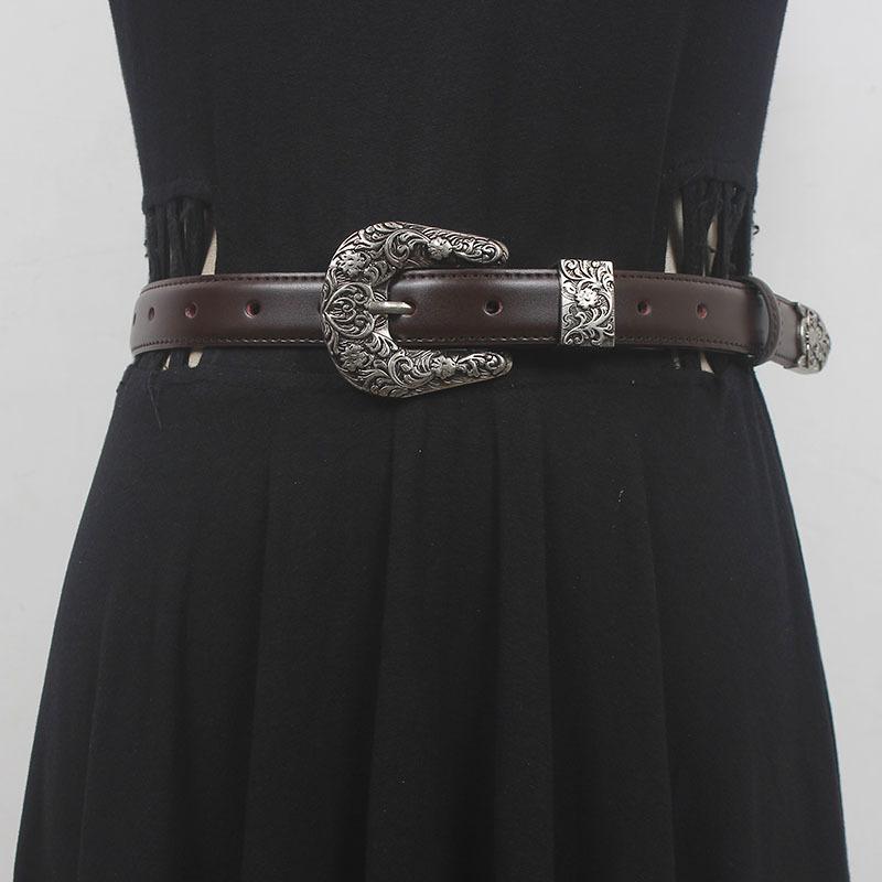 ベルト レディース アメリカンレトロ Y2K ファッション ストリート カジュアル 個性的 ワイド デザイン 牛革 レザー ピンバックル ブラック ブラウン