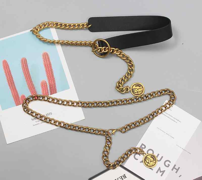 ウエストチェーン レディース 金属製 チェーンベルト ブラック ゴールド レザー切り替え チャーム付き デニム ワンピース カジュアル ファッション小物