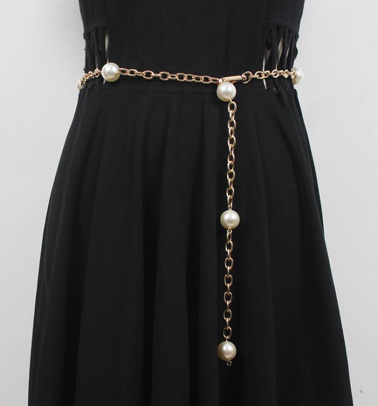 ベルト ウエストチェーン レディース 多層 パール チェーン 切り替え 金属製 シルバー ゴールド パーテ..