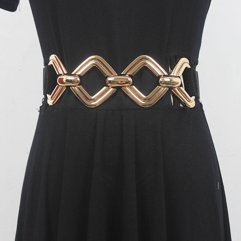 ベルト レディース メタル 太め チェーン ゴムベルト ウエストマーク パンク ロック バイカー スタイル 大ぶり ボリューム 伸縮性 ファッション小物 春夏 アプリコット キャメル ブラック