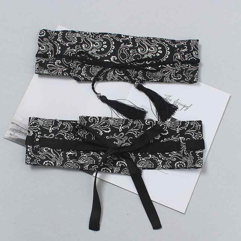 ベルト レディース 女性用 チャイナ風 民族風 エスニック 金糸刺繍 両面 フリンジ タッセル ウエストマーク 帯 サッシュベルト レトロモダン 漢服風 重厚感