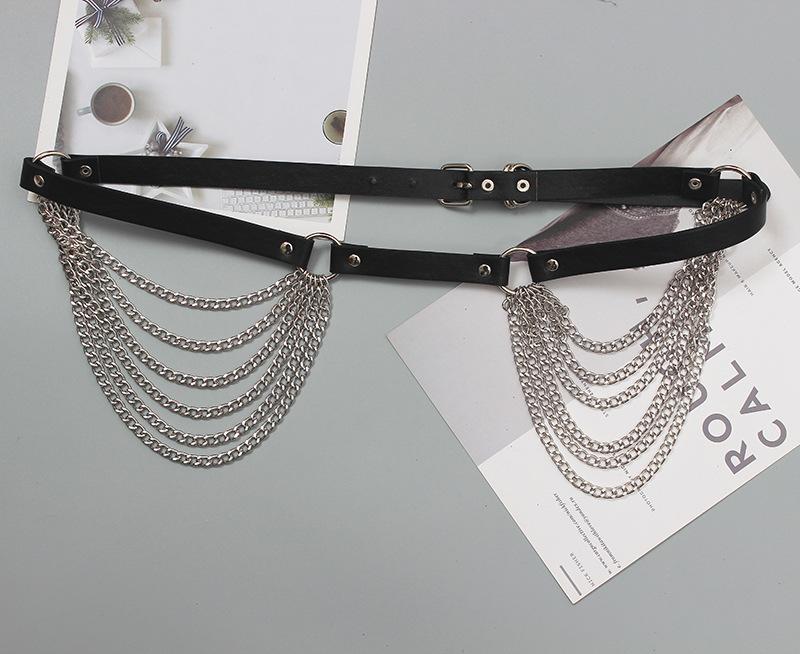 レディース ベルト パンク ロック ゴシック ダーク系 ウエストマーク 多層 フリンジ チェーン フェイク..