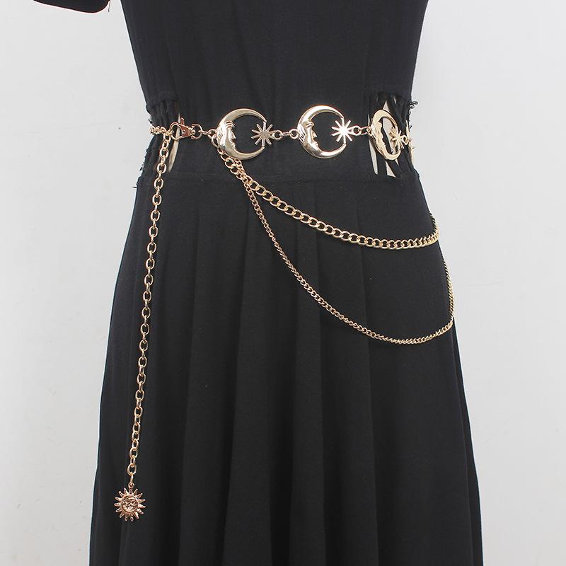 ウエストチェーン レディース 月 星 モチーフ メタル パンク ファッション デザイン おしゃれ 多用途 ..