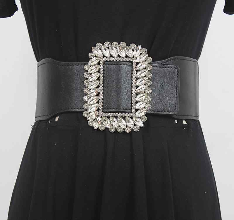 ウエストマークベルト レディース 女性用 フェイクレザー クリスタル ラインストーン 太幅 ブラック ホ..