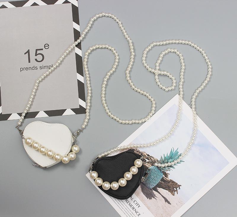 ショルダーバッグ レディース パールチェーン ハート型 ミニ ラインストーン飾り PUレザー ブラック ホワイト ストリートスタイル 夏