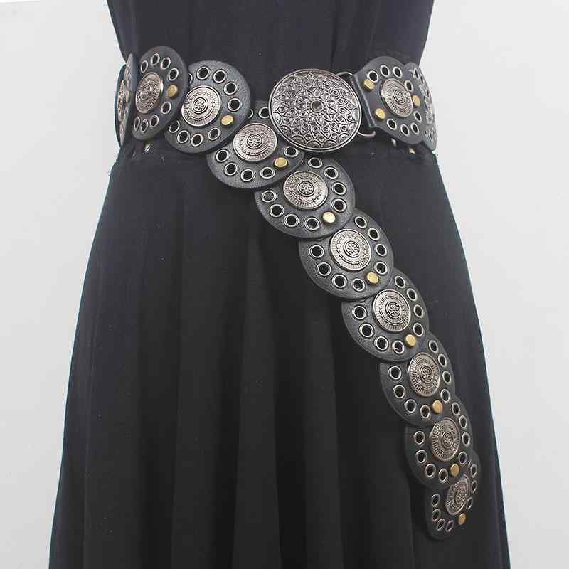 ウエストマークベルト レディース 耐久性 レトロ ヴィンテージ ラウンドスタッズ ハトメ パンク 廃土ス..