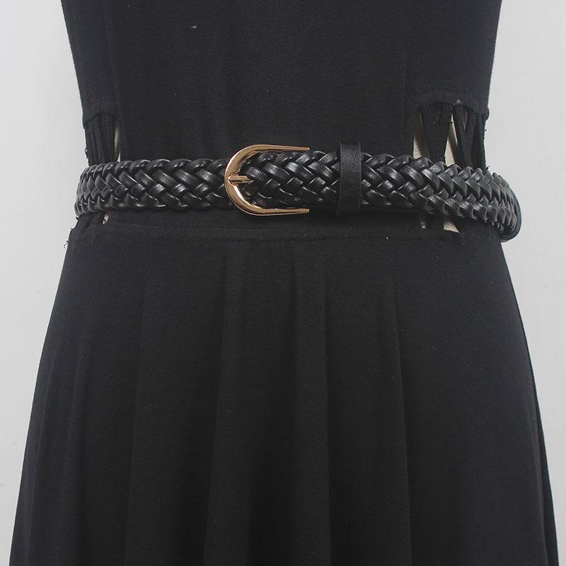 ベルト レディース 編み込み メッシュ 細身 スリム 春夏 アクセント 大きいサイズ 着回し 万能 ワンピース用 穴なし フリーサイズ ブラウン ロング 合皮 ピンバックル