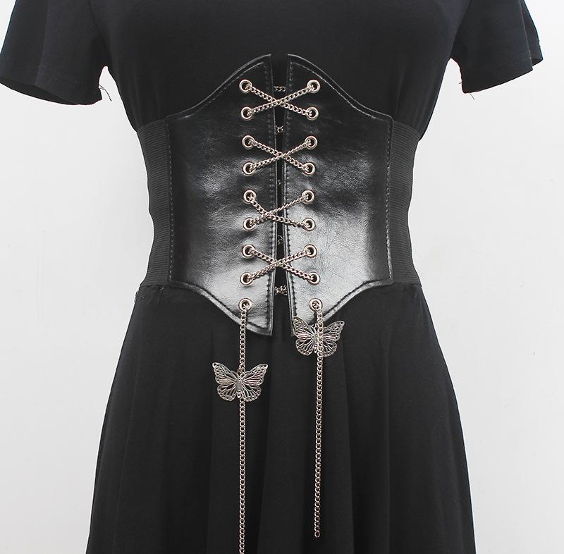 ウエストマークベルト レディース ワイド フェイクレザー ブラック ゴムウエスト 高級感 体型カバー ワ..