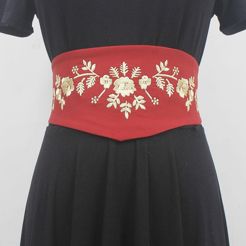 ベルト レディース チャイナ風 刺繍 布製 レトロ リバーシブル 梅柄 ワンピース 漢服 幅広 ウエストマ..