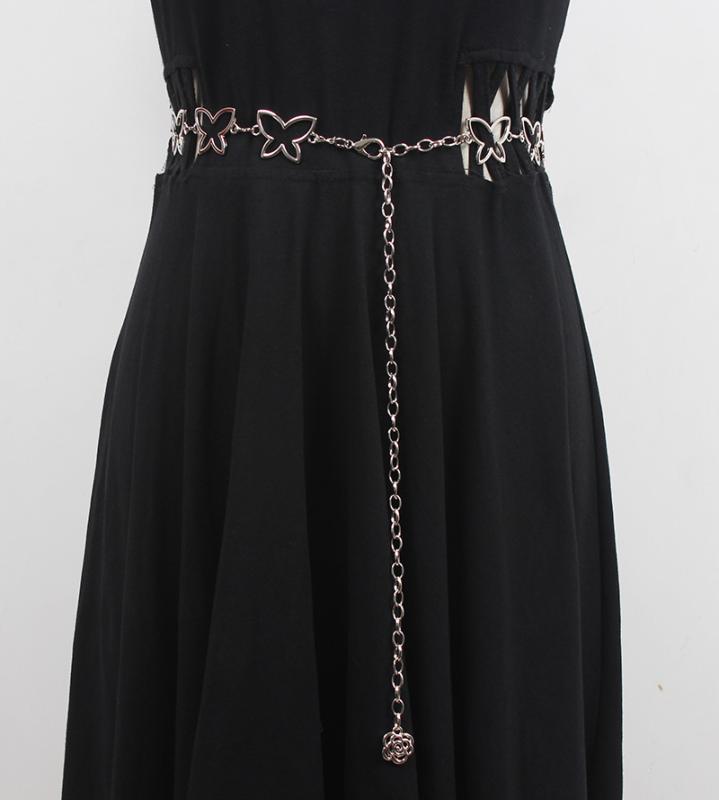 ウエストチェーン レディース 蝶モチーフ 細身 金属製 メタル おしゃれ カジュアル 韓国風 インスタ風 ゴールド シルバー ワンピース用 ベルト ファッション小物 アクセサリー