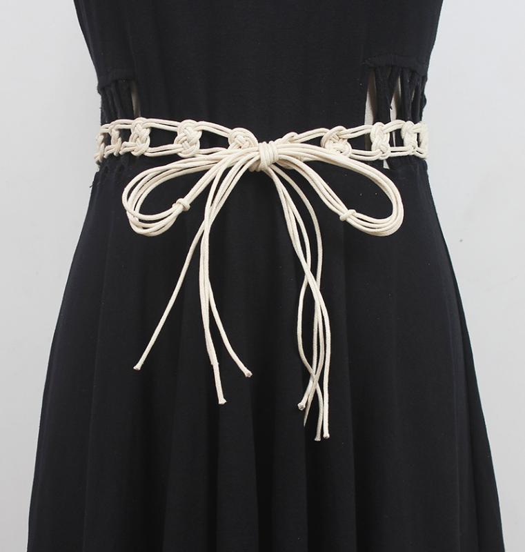 ベルト レディース 編み込み 民族風 ボヘミアン エスニック 細め 紐ベルト ウエストマーク ワンピース ドレス用 普段使い カジュアル 綿麻 ベージュ アプリコット