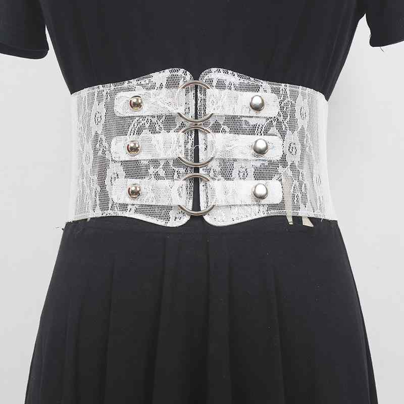 ウエストベルト レディース 透明 レース 伸縮性 幅広 ゴム ラウンドバックル フェイクレザー 高級感 ワ..