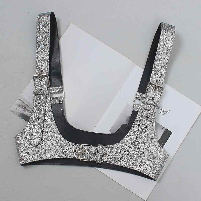 ベルト レディース ハーネス パンクスタイル ウエストマーク コルセット 機能的 ストリートファッション PUレザー シルバー ワンピース..