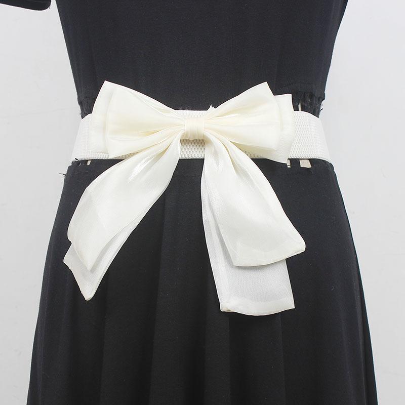 ウエストマークベルト レディース 韓国風 ファッション 伸縮性 幅広 リボン飾り 合皮素材 ワンピース ドレス 大人カジュアル ブラック ホワイト 春夏