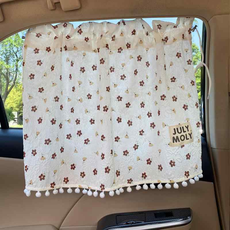 カーサンシェード ベビー キッズ 赤ちゃん 子供用 韓国風 綿 コットン 小花柄 フローラル柄 吸盤式 厚手 遮光 UVカット 日差し対策 プライバシー保護 窓 カーテン