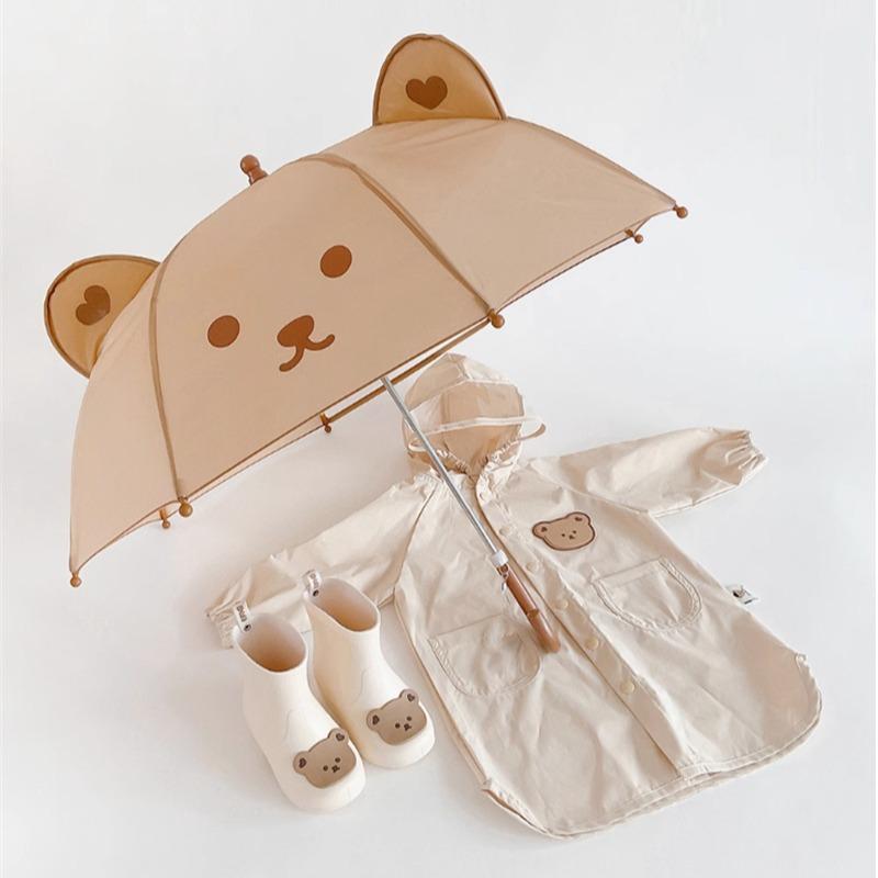 傘 キッズ 幼児 小学生 子供用 クマ キャラクター かわいい 韓国風 自動開閉 長傘 晴雨兼用傘 ポリエステル生地 8本骨 軽量 安全設計 通園 通学 レイングッズ 梅雨対策
