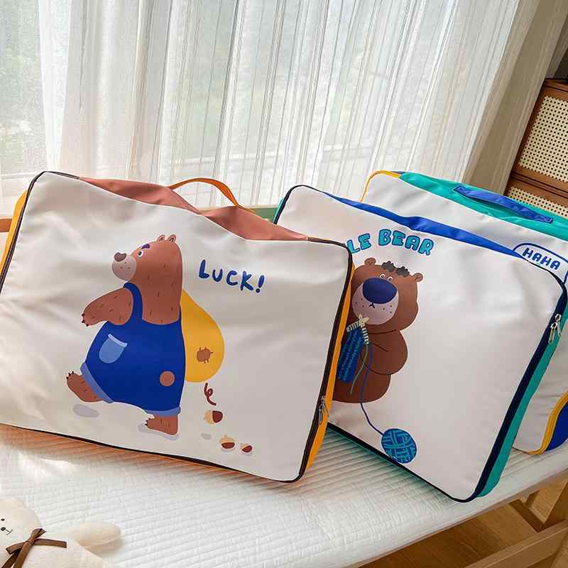 収納バッグ キッズ 子供用 韓国風 かわいい クマ柄 布団収納袋 衣類整理 幼稚園 旅行 普段使い ナイロ..