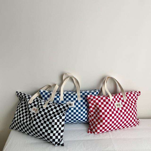 トラベルポーチ インスタ風 韓国風 シンプル チェック柄 大容量 防塵 手提げ 旅行 出張 衣類収納 小物入れ 丈夫な オックスフォード生..