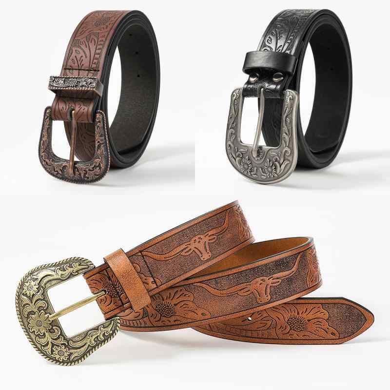 ベルト レディース 欧米風 レトロ ヴィンテージ ピンバックル ウエストマーク 幅広 ファッション トレンド 花柄模様 型押し PUレザー 高級感(x2)