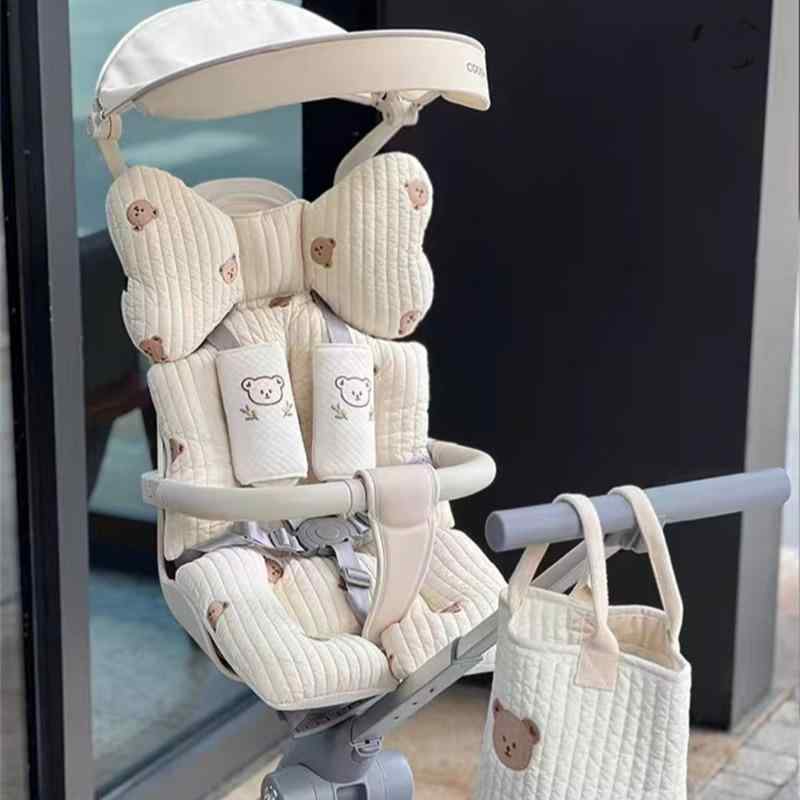 ベビー ベビーカー シートクッション コットン100% 綿 刺繍 厚手 ふかふか 通気性 オールシーズン対応 ..
