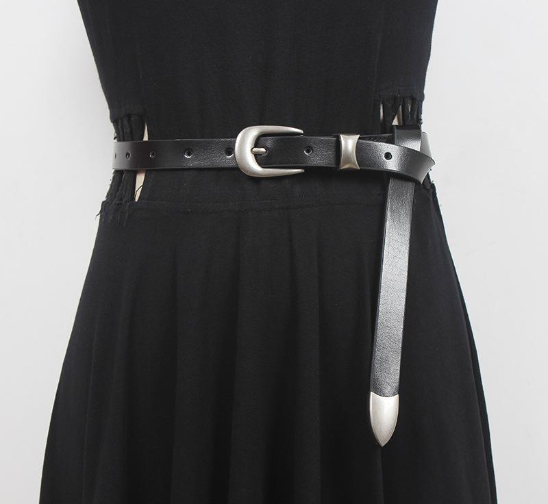 レディース ベルト 牛革 本革 上質 高級感 銀バックル 半円形 ハーフムーン マット ピンバックル ウエストベルト レザーベルト カジュアル オフィス 普段使い ブラック 黒