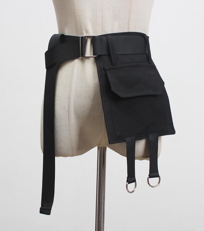 ベルト レディース ブラック ロング丈 ウエストポーチ付き モード ファッション ストリート カジュアル 布製 個性的 クール おしゃれ 普段使い 着回し抜群 ポリエステル素材