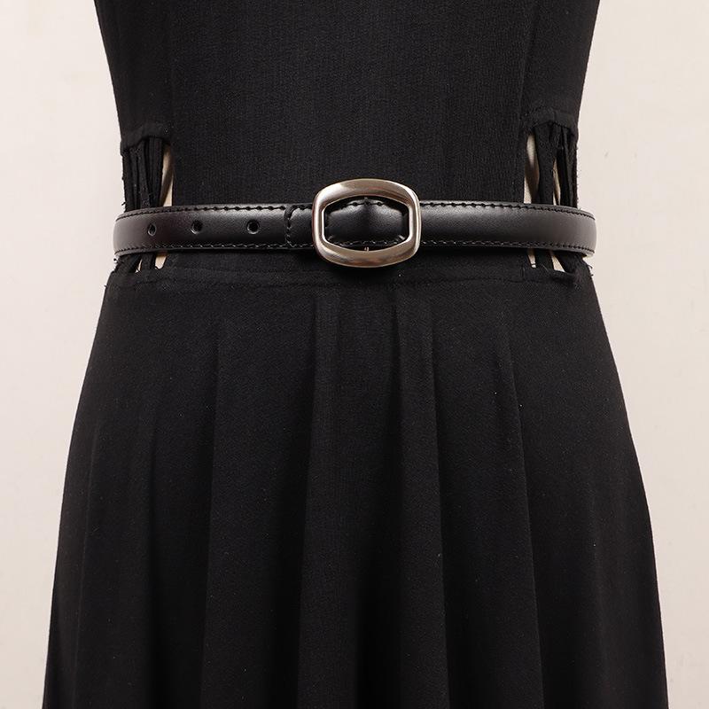 ベルト レディース 二層牛革 細ベルト 長さ調節 シンプル カジュアル フレンチスタイル 万能 カジュア..