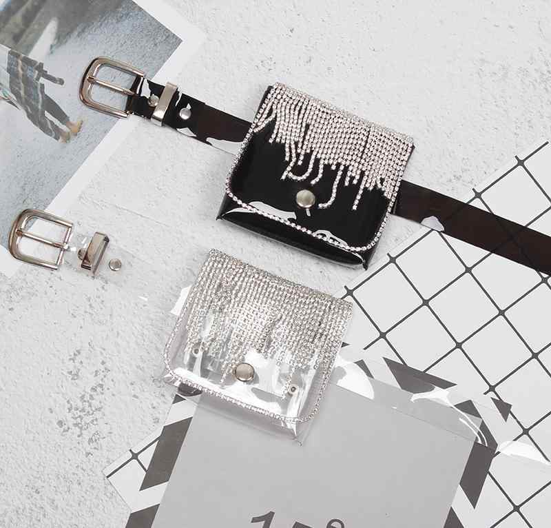 ウエストバッグ レディース ボディバッグ PVC キラキラ ラインストーン ミニ 2way 取り外し可能ベルト コインケース付き 欧米風 おしゃれ 普段使い 万能 ブラック 透明