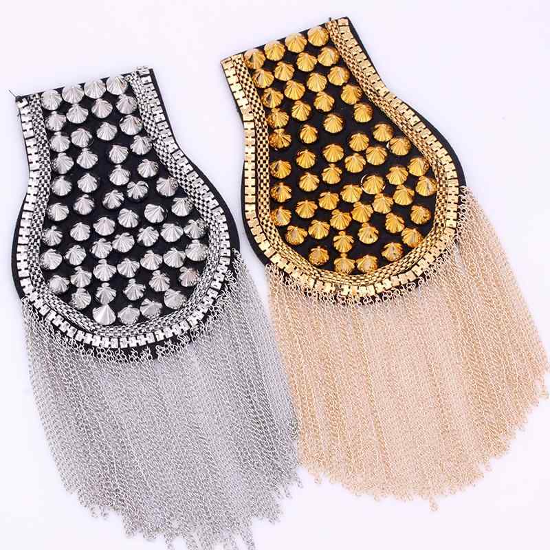 肩章 エポーレット 男女兼用 欧米風 ステージ衣装 ジャケット用 誇張 リベット スタッズ フリンジ タッセル レトロ ヴィンテージ ひし形 合金製 電気メッキ ゴールド シルバー ガンメタ(x2)