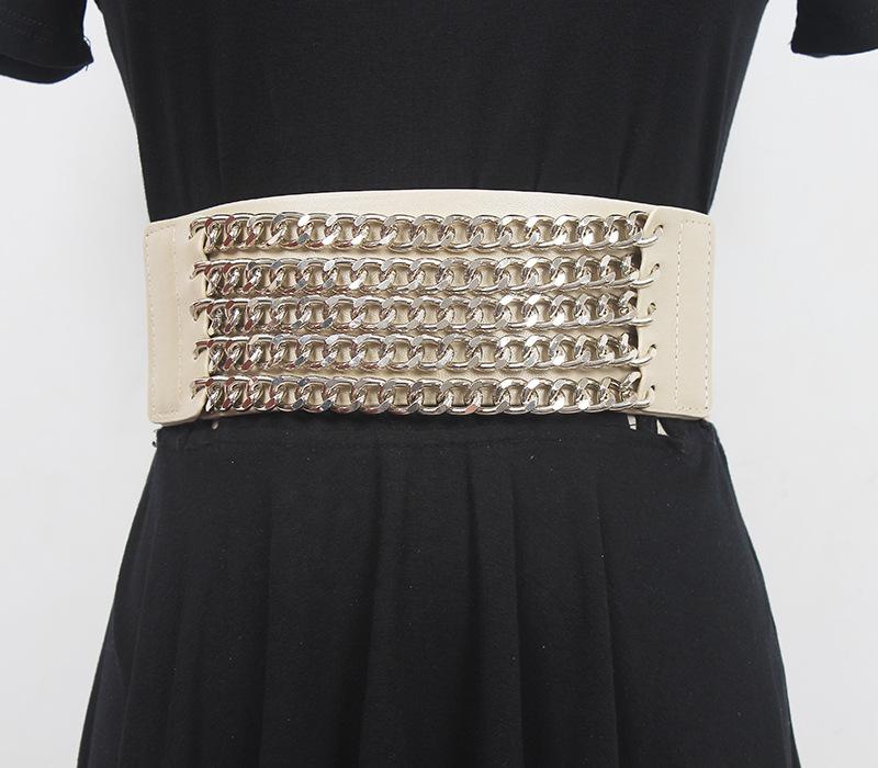 ウエストベルト レディース サークルチェーン 伸縮性 ゴム ウエストマーク 幅広 フェイクレザー ファッ..