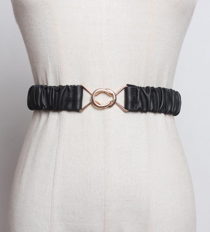 ベルト レディース ウエストマークベルト 伸縮性 丸バックル 装飾 多用途 スカート ワンピース セーター アウター デニムパンツ ウエス..