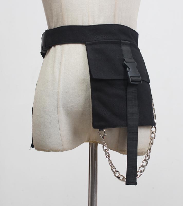 ショルダーバッグ ミニ ユニセックス 韓国風 原宿系スタイル 無地 チェーン キャンバス生地 斜め掛け 多機能 カジュアル 普段使い ブラック