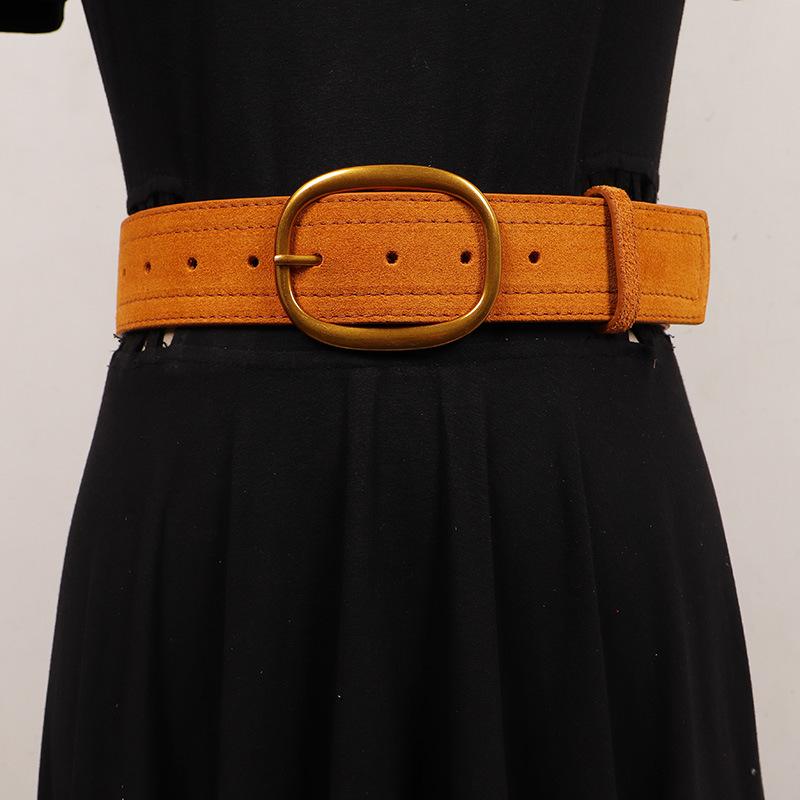 ベルト レディース フレンチ レトロ ヴィンテージ 牛革 スエード 幅広 ウエストマーク おしゃれ カジュ..