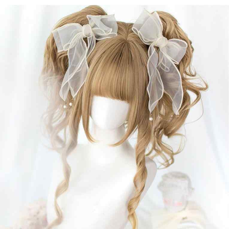 かつら ウィッグ レディース 女性用 フルウィッグ ロリータ ロリィタ JK制服風 ツインテール ミディアムロング ココナッツミルク色 ナチュラル ふんわり かわいい コスプレ 普段使い