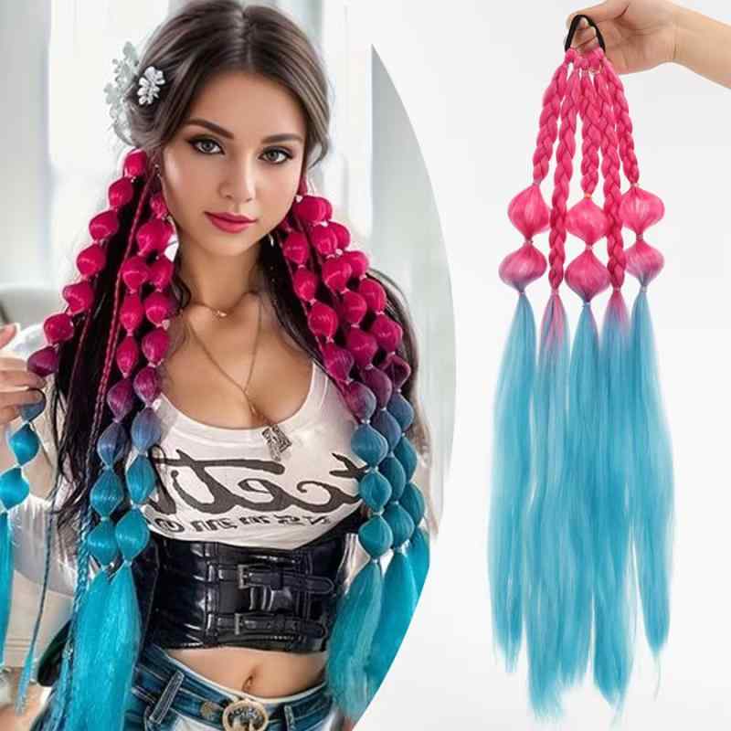 テールウィッグ レディース バブルブレイド カラフル 編み込み 女性用 簡単装着 自然な ボリュームアッ..