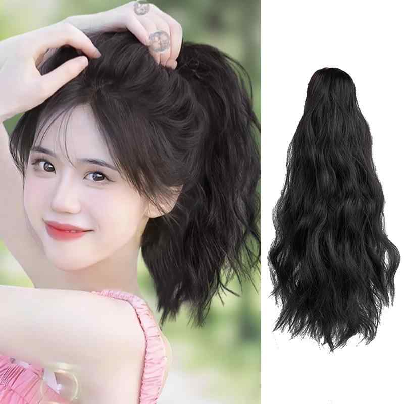 ポニーテールウィッグ レディース ショート ハイポニーテール 梨花カール ウェーブ 高温耐熱ファイバー クリップ式 自然な黒 ブラウン おしゃれ ファッション 普段使い