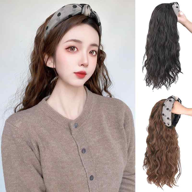 ウィッグ レディース カチューシャ一体型 ロングカール 巻き髪 水波ウェーブ ナチュラル シームレス 簡..